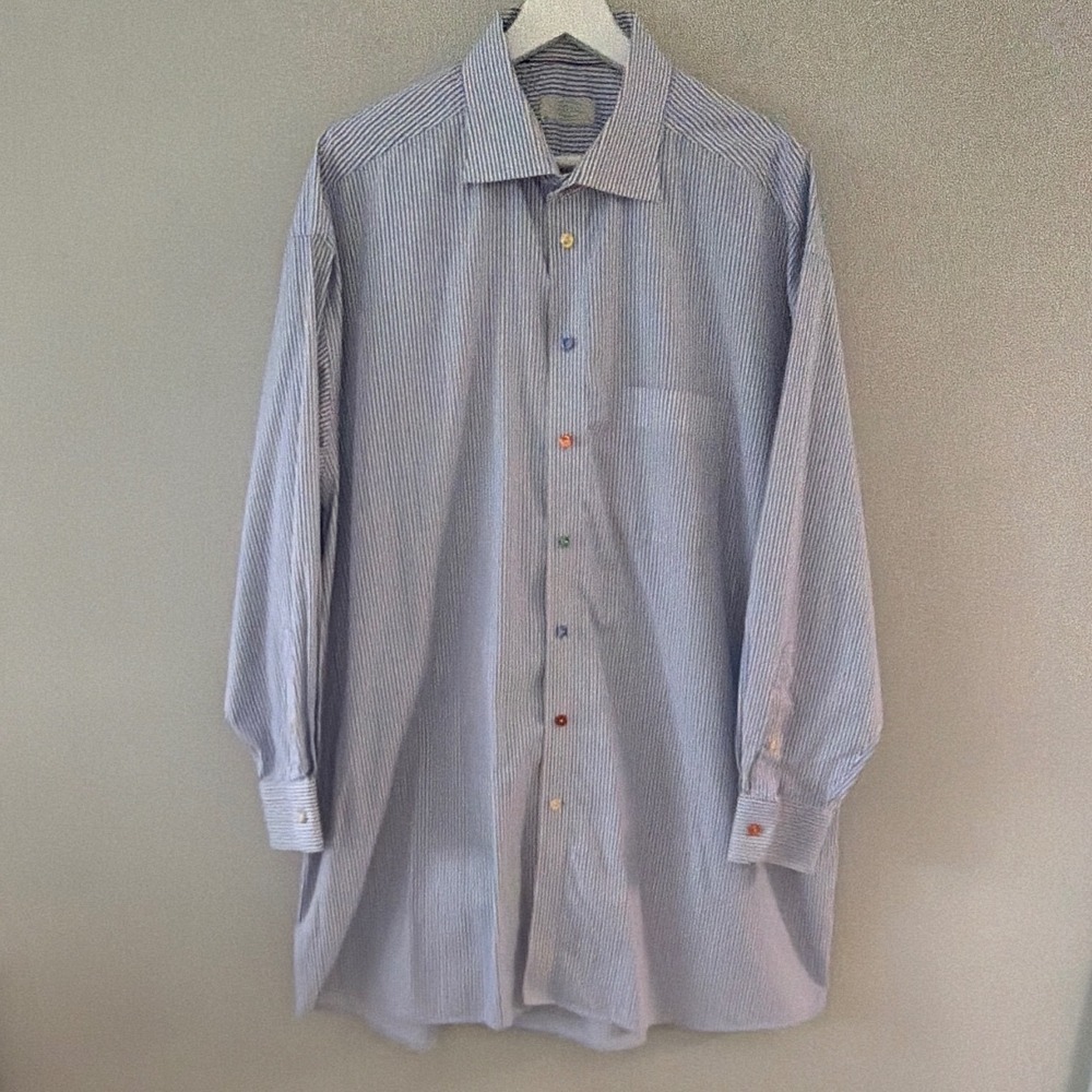Eton of Sweden Classic Mens 18 46 Blue Striped‎ Button Down Multicolor Buttons